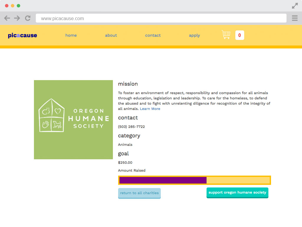 picacause charity detail page